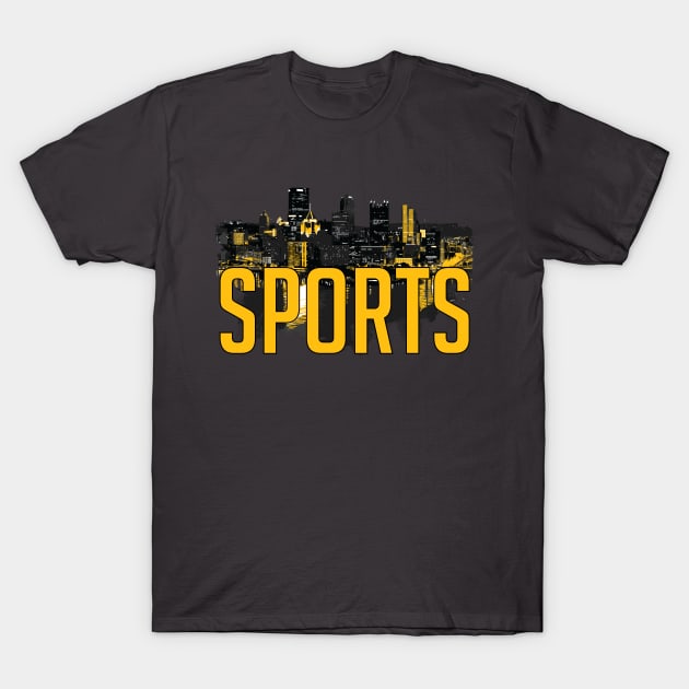 Pittsburgh Sports City Skyline Black and Yellow T-Shirt by polliadesign